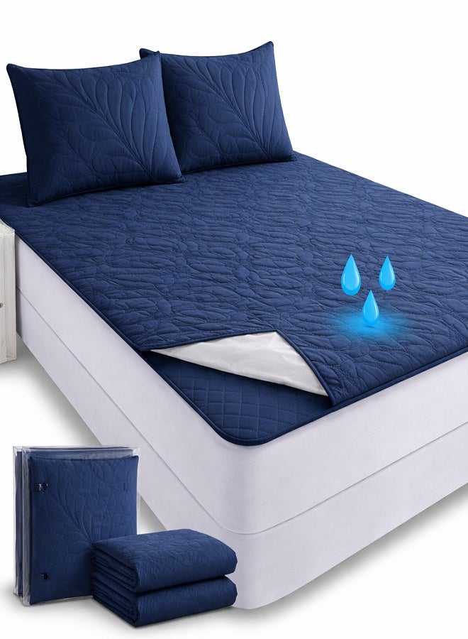 3-Piece Waterproof Quilted Mattress Protector Set – M Size (150×200+30 cm) with 2 Pillowcases, Breathable & Fitted Design
